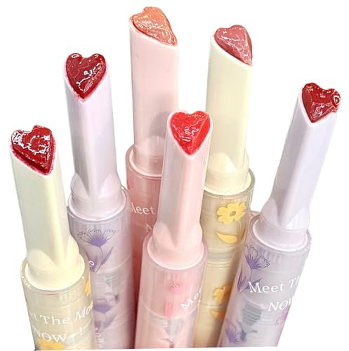 Jelly Lipstick, 6pcs/Set Lip Gloss Heart Form Lip Flecken, Spiegelfeuchter Jelly Love Lippenstift, lang anhaltende feuchtigkeitsspendende, getönte Lippenbalsam, nicht stellvertretende, lebhafte Farbe