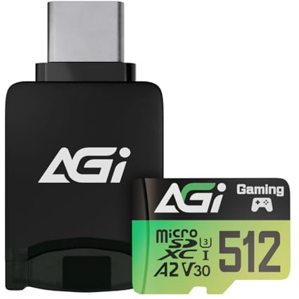 AGI TF138 MicroSDXC-Speicherkarte 512 GB mit Adapter und Lesegerät, 3-in-1 microSDXC, A2, U3, V30, Lesegeschwindigkeit bis zu 170 MB/s für Drohne/DashCam/Kamera/Telefon/Switch/PC/Tablet