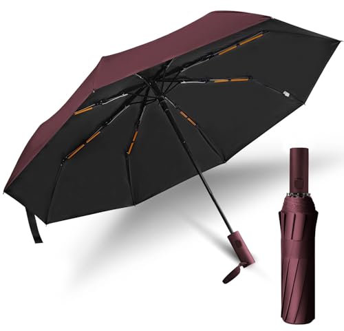 OXTXO Kompakter Reise-Regenschirm mit UV-Schutz – Automatisch Öffnen & Schließen, Winddicht, Leicht & Faltbar, Kleiner Taschenschirm für Damen & Herren, ideal für Handtasche oder Auto (Dunkelrot)