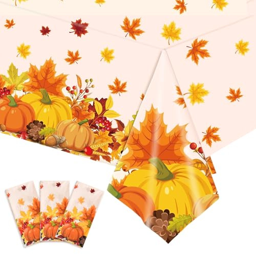 3er-Pack Herbst-Tischdecken Einweg-Tischdecken Rechteckige Plastiktischdecken für Herbstparty-Dekorationen Thanksgiving-Dekorationen Erntefest-Tischdekoration 54 x 108 Zoll