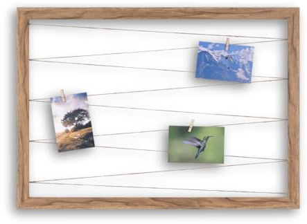 Clamaro Pêle-Mêle Porte-Photo Collage Line, Chêne Catania, 70 x 50 cm | Ruban de Jute Porte-Photo, 20 Pinces en Bois Véritable, Cadre MDF 30 mm de Large, Crochet Mural Métallique, Format Paysage