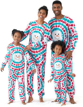 PATPAT Familienoutfits - Buntes Familienpyjama-Set, Weihnachten, Langarmshirt und Hose, Geeignet für Vater Mutter Tochter Sohn Haustier, Pyjama Damen, Schlafanzüge für Herren, Haustier-Kopftücher 1