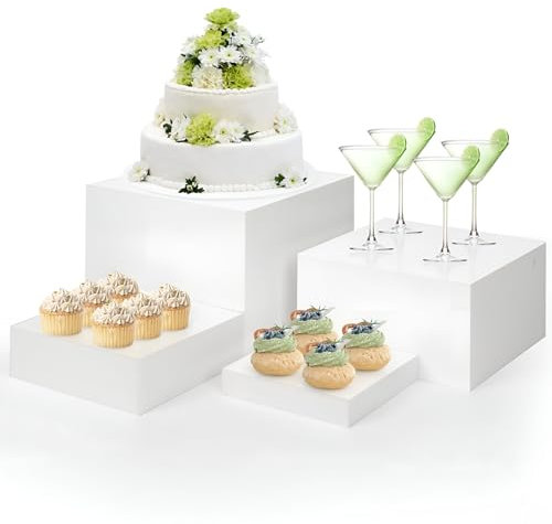 4PCS Cupcake Stand,5x6x7x8 Inch Buffet Risers,Food Display Stand Risers,White Acrylic Boxes Acrylic Risers for Display,Display Risers for Buffet Food Party Display,Cupcake Dessert Table Stands (White)