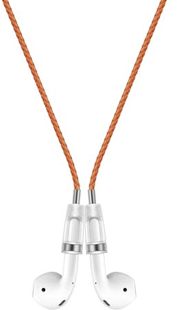 Lawonda Halteband Kompatibel mit AirPods 1/2/ 3, AirPods Pro/Pro 2, PU Leder Anti-Verlust-Umhängeband für AirPods Strap Halter Band Halterung Magnetisch Sport-Saiten-Umhängeband Orange Rot Silber