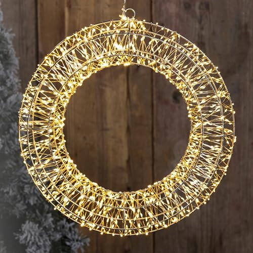Beleuchteter 3D LED Weihnachtskranz Ø36 cm mit 960 warmweißen Micro LEDs & Timerfunktion Türkranz Dekokranz Lichterkette Leuchtkranz Weihnachtsdeko Metallkranz Indoor & Outdoor