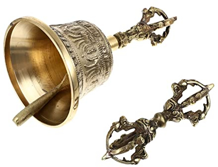 BESTonZON 1 Satz buddhistischer Vajra Glockenverzierung goldene Glocken Buddha-Glocke buddhistischer schmuck handglocke dekorative Glocke mit Stößel handgefertigte Glocke mit Griff Kupfer