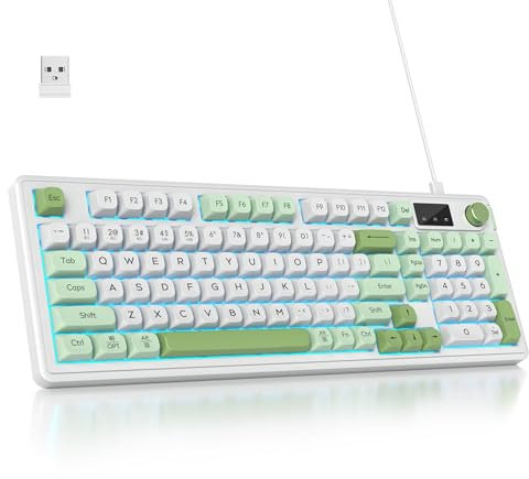SOLIDEE 96% Wireless Membrane Keyboard with Knob,Triple Mode Wired/Bluetooth 5.0/2.4G,Gasket Structure&RGB Backlit,98 Silent Keys with Mechanical Feeling,Creamy Keyboard with Number Pad(Snow Green)