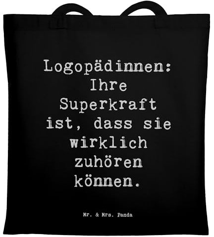 Mr. & Mrs. Panda Tragetasche Spruch Logopädin Superkraft - Geschenk, Logopädinnen, Stofftasche, Einfühlungsvermögen, Geschenke mit Herz, Kinder,