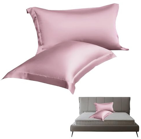 Lot de 2 Taie d'oreiller en Soie Luxueuse et Hypoallergénique, Confort Supérieur pour Peau et Cheveux, 50x80 cm, Douceur Incomparable, Fermeture Enveloppe, Rose