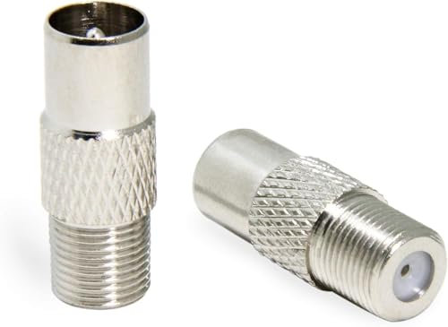HiAoey TV-Antennenadapter, Buchse auf Stecker, T-/F-Schraubverbinder auf RF-Koaxial-Antennenadapter, vernickelt, 2 Stück