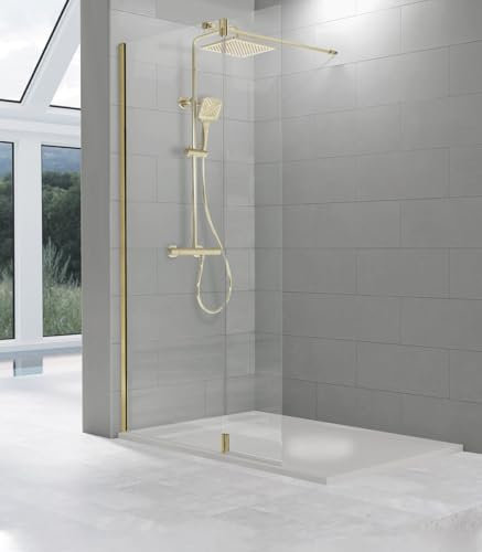 Mampara Ducha Fija + Abatible Oro Cepillado Mod. Tutti - 128cm