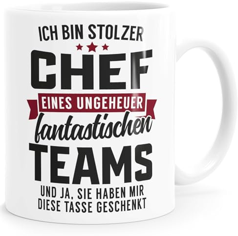MoonWorks Tasse Spruch Stolzer Chef eines fantastischen Teams Geschenk Arbeitgeber Abteilungsleiter Bürotasse lustige Kaffeebecher Weiss-rot standard