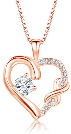 Cangall Necklace for Women Infinity Necklaces Rose Gold, 925 Sterling Silver Necklaces with Cubic Zircon, 21st Birthday Gifts for Her, Lovely Eternity Rose Gold Necklace for Birthday Mother's day
