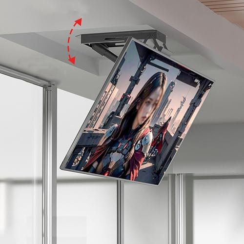ENJOYOU Motorisierte Decken-TV-Halterung - TV-Wandhalterung, motorisierte TV-Halterung, mit versteckter Fernbedienung und elektrischem TV-Aufhänger, klappbare Deckenhalterung, elektrischer Teleskop-