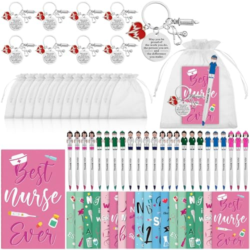 24 Set Nurse Appreciation Gift Thank You Gifts Bulk Include Nurse Notebooks Cute Nursing Pens Nurse Keychain Nurse Week Gifts for Medical Nursing Student Assistant Doctor Hospital Staff Nurse Day Gift