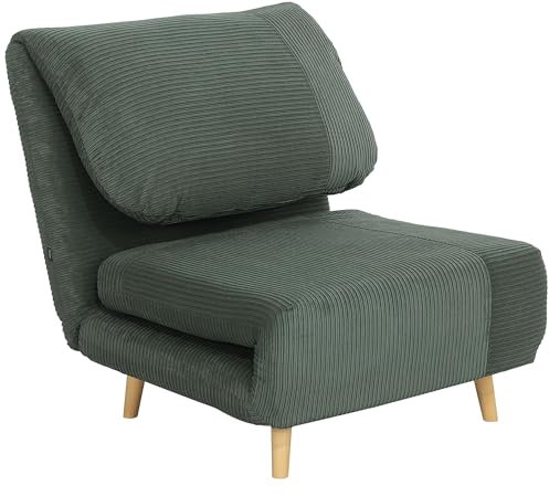 HOMCOM 2-in-1 Schlafsofa Schlafsessel Verstellbar Klappmatratze Gästebett im Cord-Optik, für Schlafzimmer, Wohnzimmer Grün 82 x 89 x 83 cm
