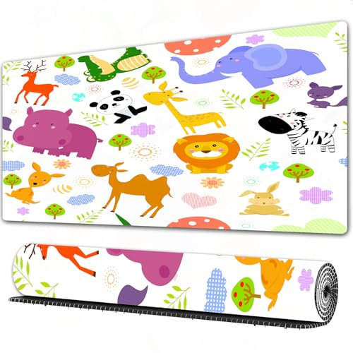 FEHWI Grand Tapis de Souris de Jeu avec Bords surpiqués et Dos antidérapant,sous-Main pour Clavier et Souris,Fond d'écran d'animaux,90×40 cm