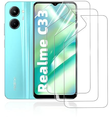 HonJenSeoa Protector de pantalla de película de hidrogel para Realme C33, 3 Piezas película protectora de TPU suave transparente HD Curva 3D de Cobertura Completa Sin Burbujas