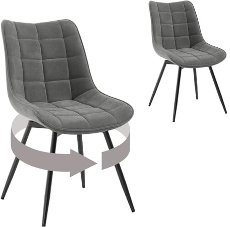 WOLTU Esszimmerstühle 2er Set drehbar, gepolstert, Samtbezug, Dunkelgrau | Küchenstühle, mit Rückenlehne, Metallbeine, für Wohnzimmer Schlafzimmer Esszimmer