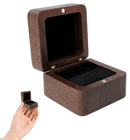 Boîte à Anneau En Bois Noyer Massif Avec Doublure Velours Pour Mariage Fiançailles Demande En Mariage Coffret Robuste Rangement Anneaux