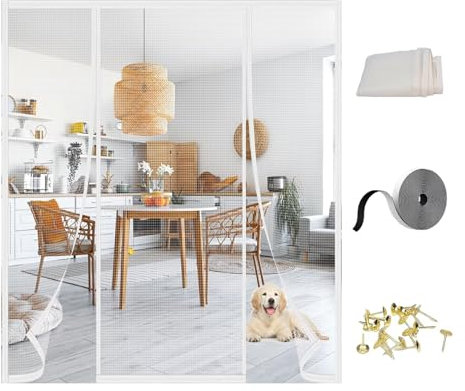 Zanzariera Magnetica Porta 300x195cm(WxH) Bianco Apertura reversibile destra o sinistra, in vetroresina per balcone, patio,soggiorno