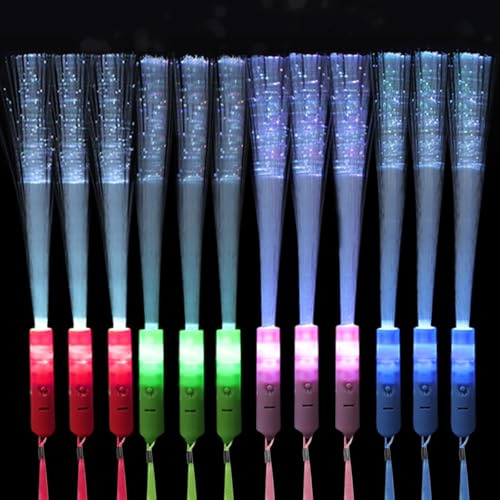 12 x Glasfaser-Stäbe, Leuchtstäbe, 4 blinkende Farben, LED-Leuchtstäbe, 3 Modi, buntes blinkendes LED-Licht für Konzerte, Geburtstagsparty