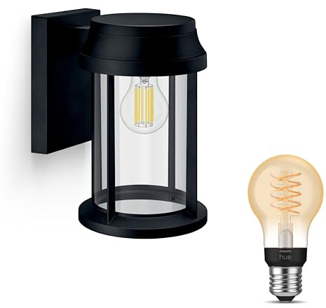 Philips Hue Bellini Wandleuchte Außen Down (Schwarz) | Außenleuchte - E27 - Warmweiß - Hue White Filament