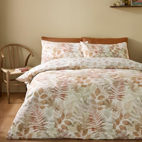 Catherine Lansfield Autumn Leaves So Soft Reversible King Duvet Cover Set with Pillowcases Natural