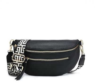 JFY Canvas Strap Bum Bag with Tassels (Black)