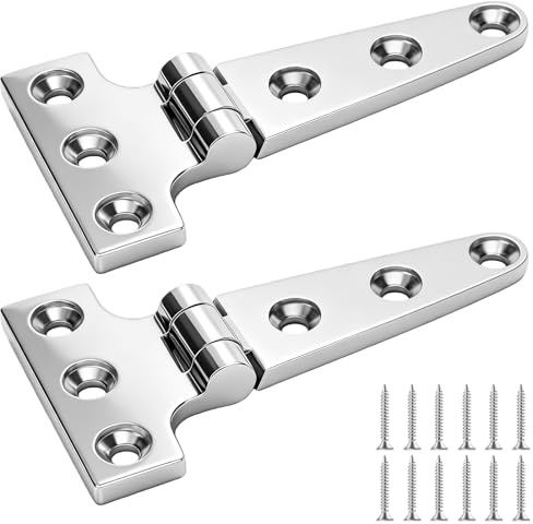 2 Stück T Scharniere Edelstahl, 100 * 54mm Scharniere Schwerlast mit Schrauben, 316 Hochleistungs Türscharnier, Verdickt T-Typ Scharnier für Boote Yachten Schränke Tore Yachtschuppen
