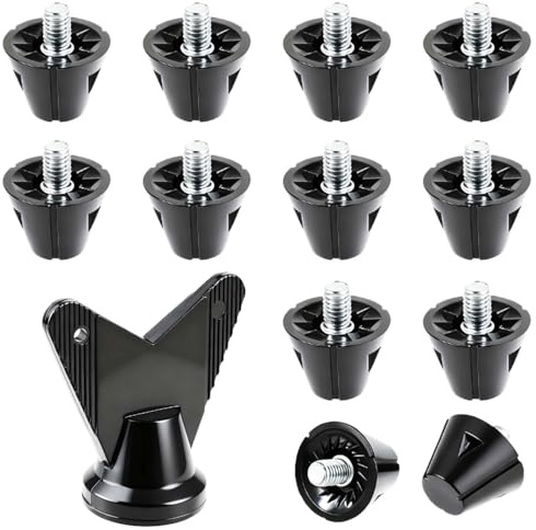 CDDCWZ 12PCS Football Boots Studs Replacement+1PCS Spanner,Plastic Nylon Rugby Boots Studs Replacement for Men Boy Kids Adults Shoes,Compatible with Nike and Puma, 8PCS 13mm & 4PCS 16mm Black