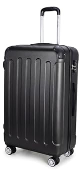 Boleedy Handgepäck Koffer 55x36x21 cm, Leichter Hartschalen-Trolley mit 4 Rollen 360° & Zahlenschloss, Mittelgroßer Rollkoffer für Flugreisen, Schwarz M