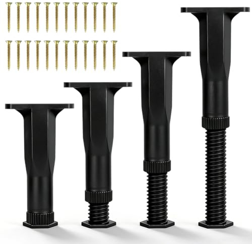 4 Stück Möbelfüße Höhenverstellbar 15-28cm, Bettgestell Stützfüße, Verstellbare Bettfüße & Sofa Füße, Stützen bis 250kg, mit Schrauben, Einziehbare Möbelfüße Bettbein Ersatzfüße für Schrank,Nachttisch