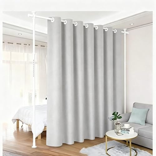 Raumteiler Paraventgestell Gardinenstange, Freistehend Raumtrenner Paravent Ohne Vorhang,B 70-177cm x H 122-305cm,Flexibel Verstellbarer Paravent Ohne Bohren,Sichtschutz für Schlafzimmer,Büro,Weiß