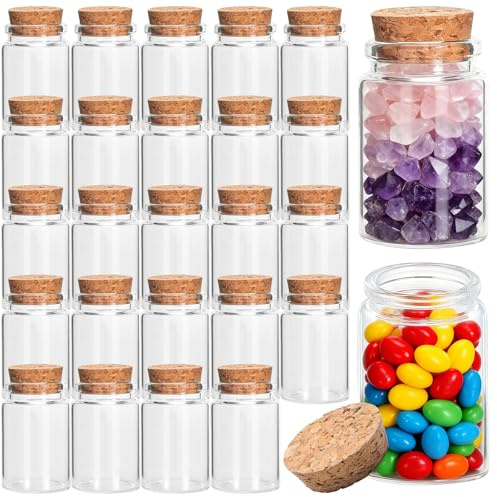 Acetiti 24 Stück 40ml kleine Glasflaschen, Mini Glasflaschen mit Korkverschluss, leere Zaubertrankgläser, Glasfläschchen, Miniatur-Zaubertrankflaschen für DIY-Kunsthandwerksprojekte, Dekoration
