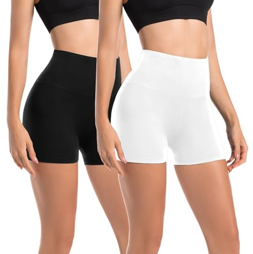 Leafigure 2er Pack Radlerhose Damen Kurz | Hohe Taille Hotpants, Blickdicht, Für Gym Fitness Yoga