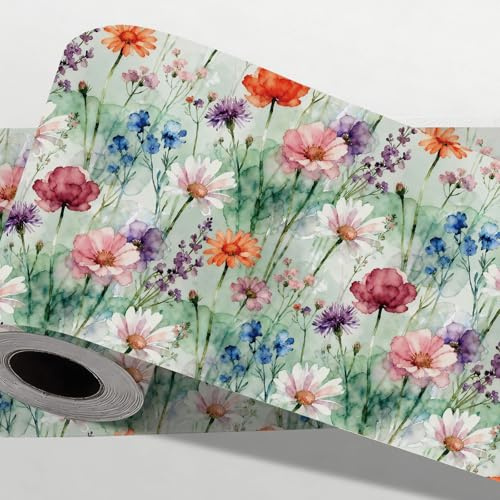 CONCHLERY Watercolour Flowers Wallpaper Border 197 Inch | Watercolour Flowers Self Adhesive Wallpaper Border Removable for Living Room Bedroom and Office
