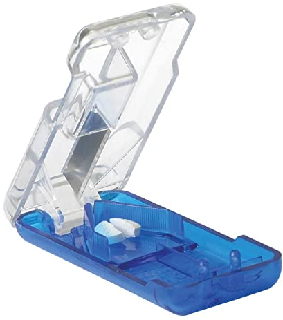 EZY DOSE Pill Cutter and Splitter with Dispenser, Daily Usage, Safely Cut Pills, Vitamins, Tablets, Accurate and Easy Cutting, Stainless Steel Blade, Travel Sized, Colours May Vary, BPA Free