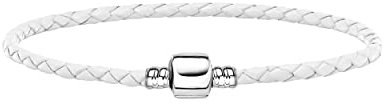 Andante-Stones Silber Leder Armband geflochten (Weiß) mit Clipverschluss (21 cm) für European Beads + Organzasäckchen