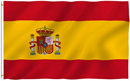 Anley Fliegenbrise 3x5 Fuß Spanien Flagge - Lebendige Farbe und UV-beständig - Leinwand Kopf- und Doppelnaht - Spanische Nationalflaggen Polyester mit Messingösen 3 X 5 Ft