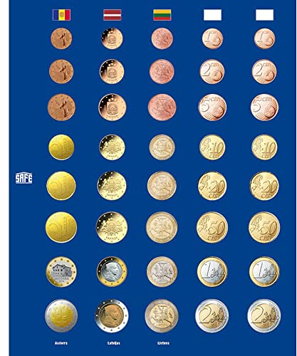 Safe 1861 TOPset-Vordruckblätter-Set 5 farbige Karton-Vordruckblätter für die Euro-Sätze Aller Euroländer 1 Cent bis 2 Euro