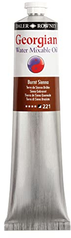 Daler Rowney Georgian Water Mixable Oil Paint Burnt Sienna 200ml Tube - Art Paints for Canvas Paper and More - Oil Painting Supplies for Artists and Students - Artist Oil Paint for Any Skill Set