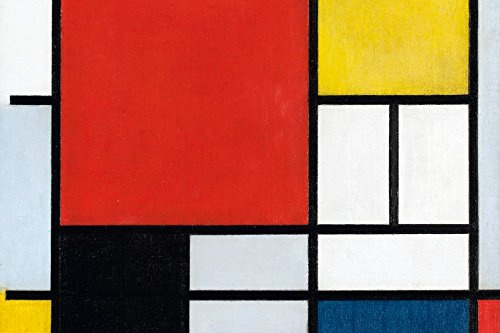 1art1 Piet Mondrian Poster Komposition Mit Großer Roter Fläche, 1921 Bilder Leinwand-Bild Auf Keilrahmen | XXL-Wandbild Poster Kunstdruck Als Leinwandbild 120x80 cm