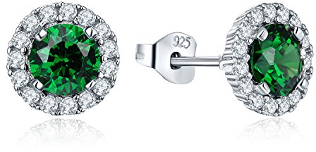 JO WISDOM Ohrstecker Grüne Smaragd silber 925 Damen Runde Ohrringe Stecker mit 3A Zirkonia Kann Geburtsstein,Schmuck für Frauen