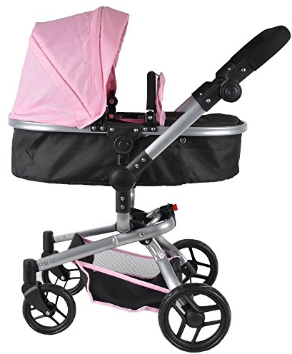 Bandits & Angels Puppenwagen Pink Black Black Angel 2in1 Softpink ab 3 Jahren – Puppenwagen – Für Mädchen – Komplett faltbar – Mit Einkaufskorb