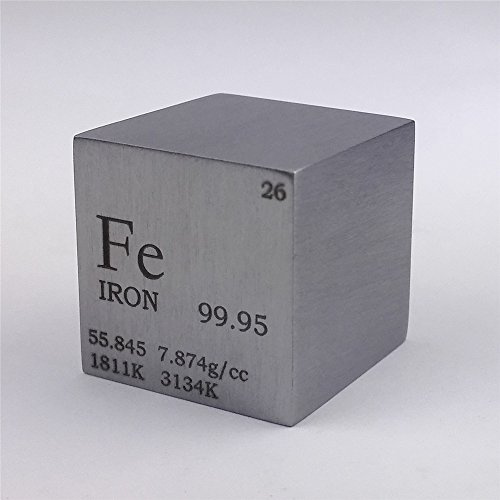 Würfel aus reinem Eisen, 25,4 mm, 128 g, 99,95 % graviertes Periodensystem