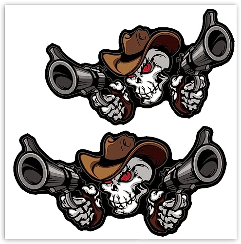 SkinoEu® 2 Stück Vinyl Aufkleber Stickers Autoaufkleber Guns Waffe Schädel Totenkopf Fenster Auto Motorrad Fahrrad Tuning B 157