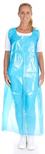 Top- Einweg-Latzschürze, Premium-Schürze mit Bändern, Lebensmittelecht, 60 my, Farbe:blau, Größe:170 x 100 cm