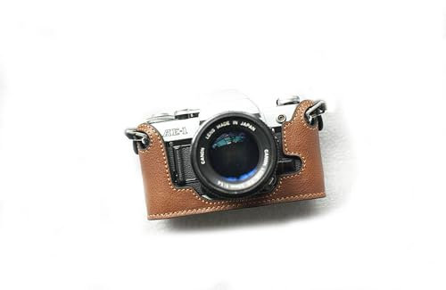 Funper Housse en Cuir véritable Fait à la Main avec étui pour Appareil Photo pour Canon AE-1 Jaune Marron