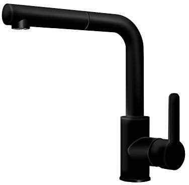 AquaCucina 55504-S Armatur SF 1 in MATT-SCHWARZ mit Zugauslauf/Küchenarmatur/Einhebelmischer